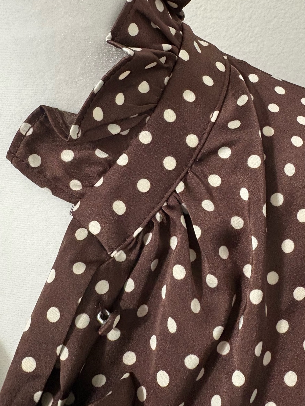 Brown Polka Dot Tie-Neck Blouse - Women - Picture 2 of 6